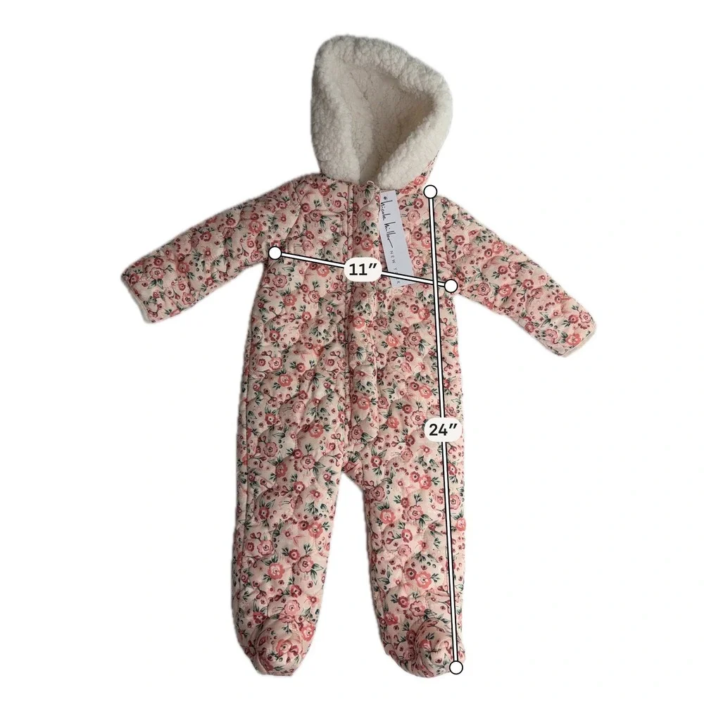 NWT Nicole Miller New York Baby Girls Pink Floral Quilted Snowsuit 6/9M Months